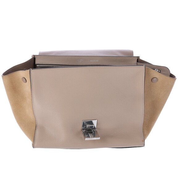 Celine Trapeze Convertible Satchel Crossbody Suede Leather Beige Silver Italy - Picture 9 of 13